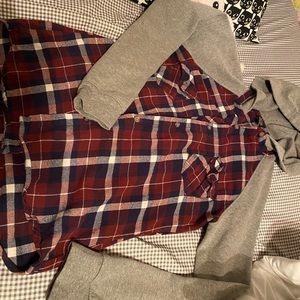 Plaid thin Flannel with hoodie